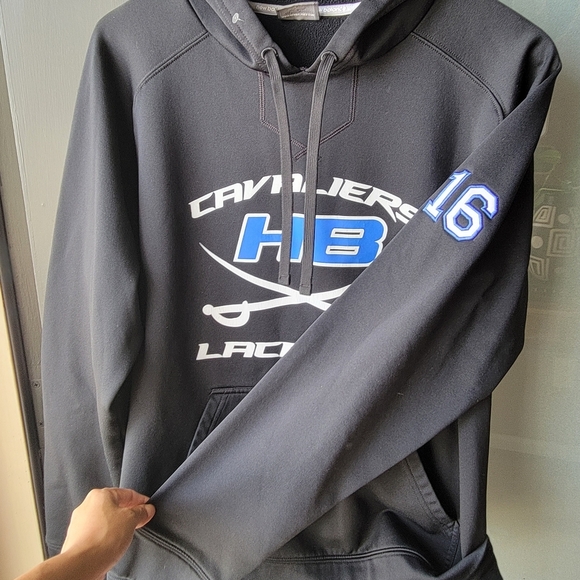 New Balance Hoodie Medium Black Graphic CAVALIERS LACROSSE Fleece Drawnstring - Picture 6 of 11